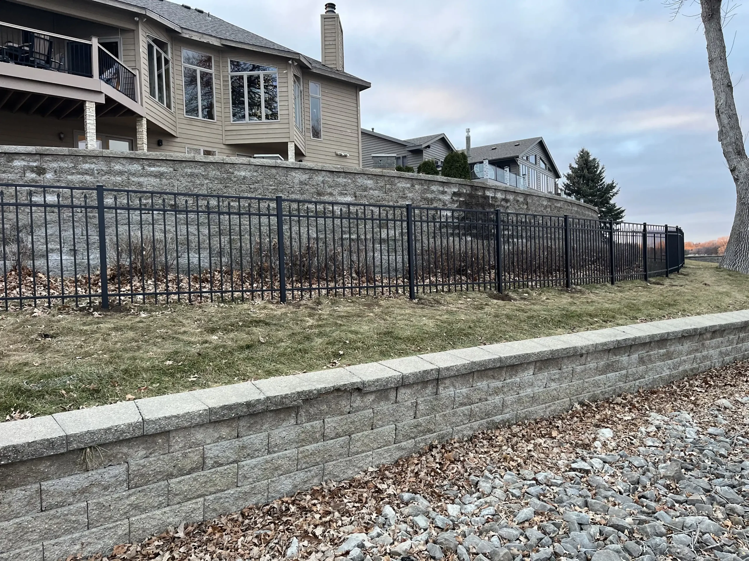 Black metal security fence