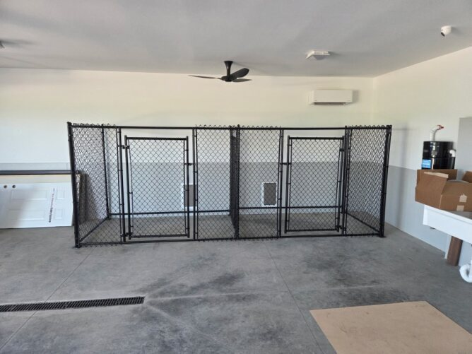 Black chain link fence with gate