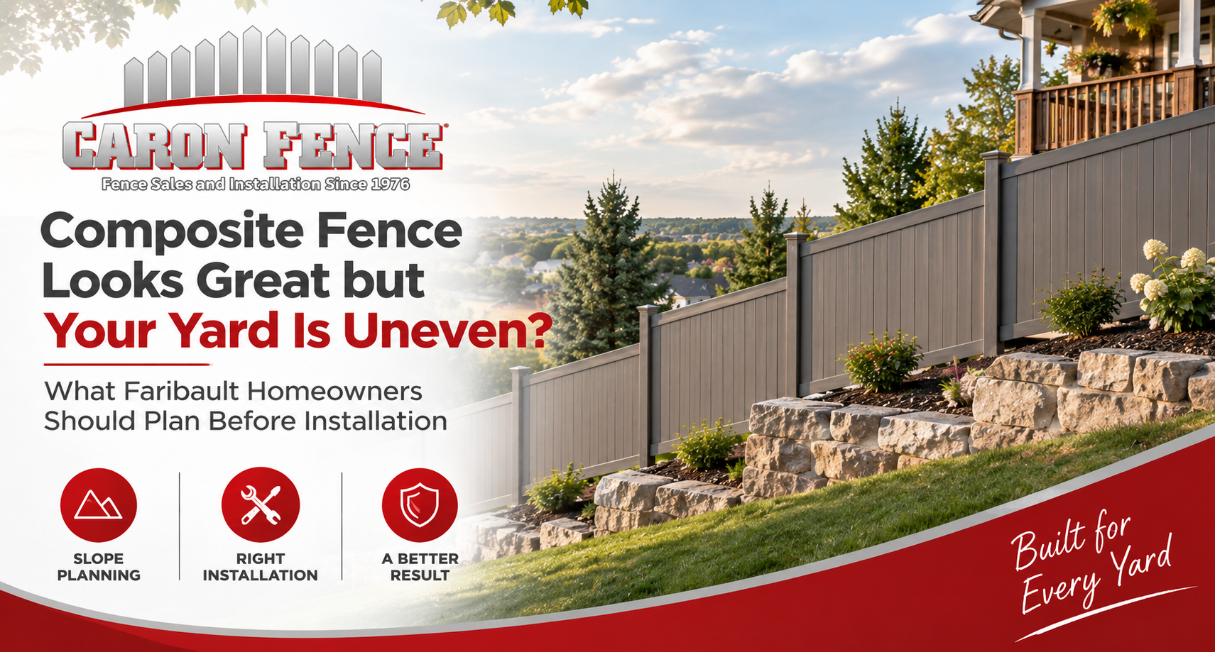 Composite fence on uneven Faribault yard